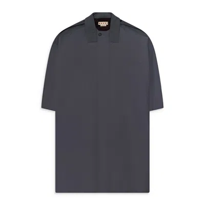 Marni Crinkled Blend Nylon Coat Dark Ash In Gray