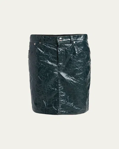 Marni Crinkled Faux-leather Knee-length Skirt In Green