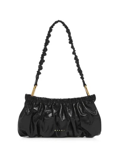 Marni Crinkled Gathered Clutch Bag In ブラック