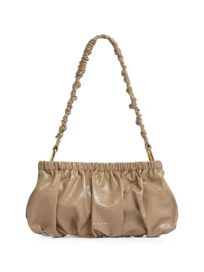 Marni Crinkled Gathered Shoulder Bag In Brown
