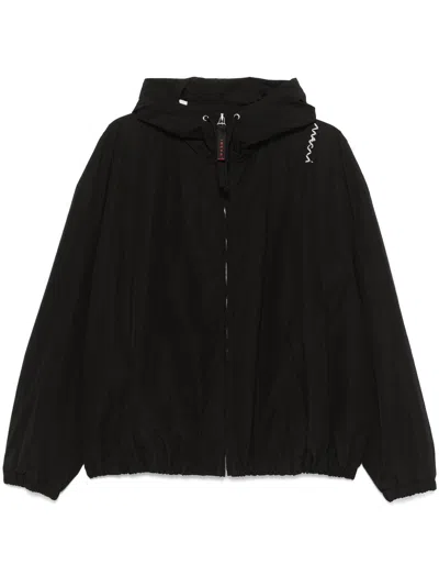 Marni Drawstring Hooded Jacket Welt Pockets In Black