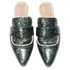 Marni Crinkled Patent Point Toe Slip On Mule Ts Loafer In Green