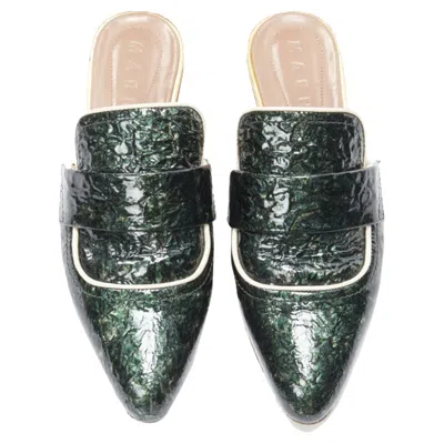 Marni Crinkled Patent Point Toe Slip On Mule Ts Loafer In Green