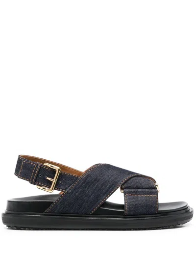 Marni Fussbett Denim Slingback Sandals In Blue