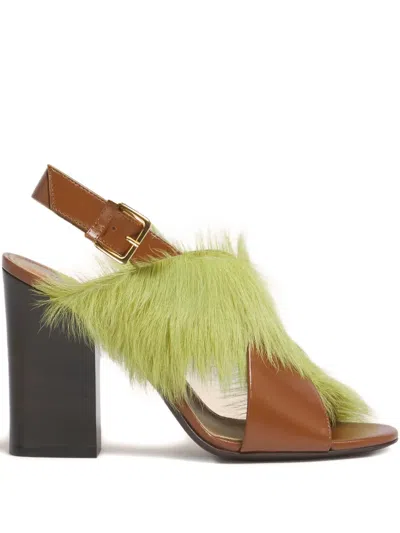 Marni Criss-cross Fur Sandals In Brown