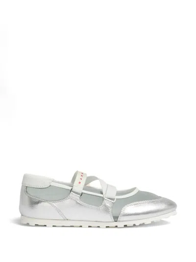 Marni Criss-cross Strap Sneakers In Silver