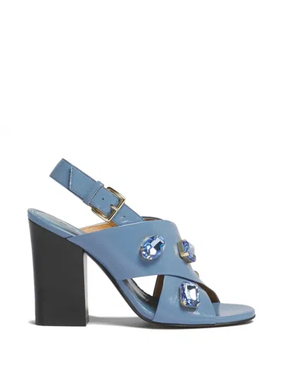 Marni Criss-cross Crystal Leather Sandals In Blue