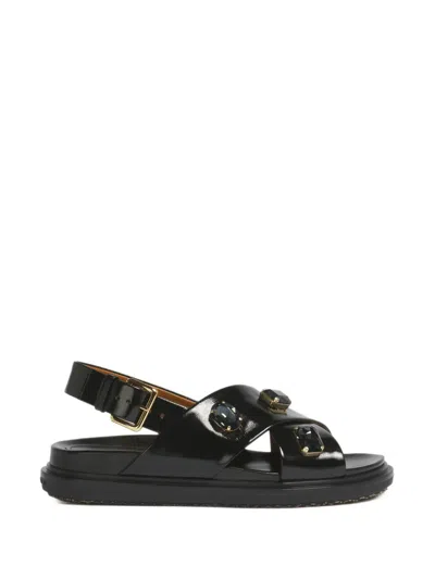 Marni Crisscross Crystal Ovine Leather Sandals In Black