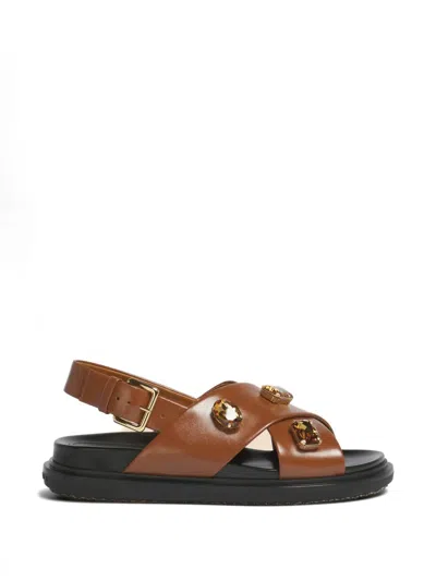 Marni Crisscross Crystal Sandals In Brown