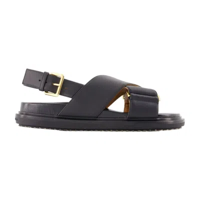 Marni Criss-cross Leather Sandals In Black