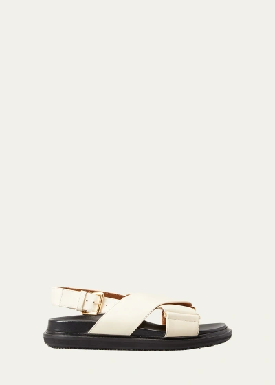 Marni Crisscross Slingback Flat Sandals In White