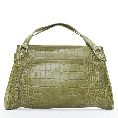 Marni Croc Embossed Leather Satchel Bag In Green