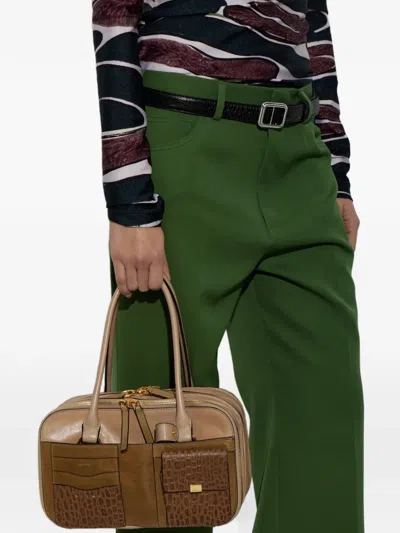 Marni Croc-effect Panelled Leather Tote Bag In Brown