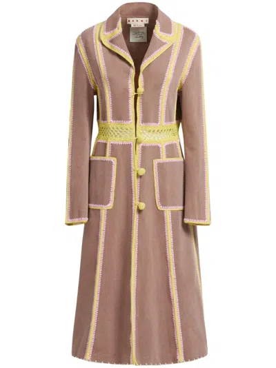 Marni Crochet-detailing Single-breasted Coat In Neutrals