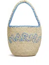 Marni Natural Raffia And Blue Nassa Small Hobo Bag