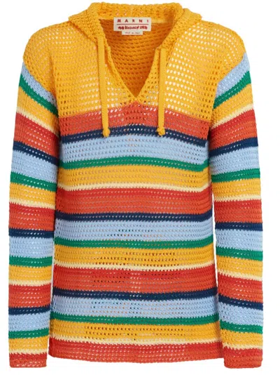 MARNI CROCHET-KNIT STRIPED HOODIE