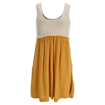 Marni Crochet-knitted Mini Dress In Yellow And Cream Cashmere