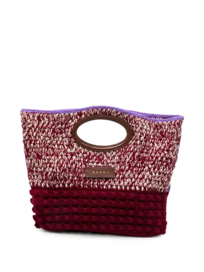 Marni Crochet-knit Logo-patch Tote Bag In Red