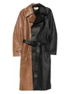 Marni Double-breasted Belted Two-tone Croc-effect Leather Coat In Brown