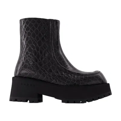 Marni Crocodile-embossed Leather Boot In Black