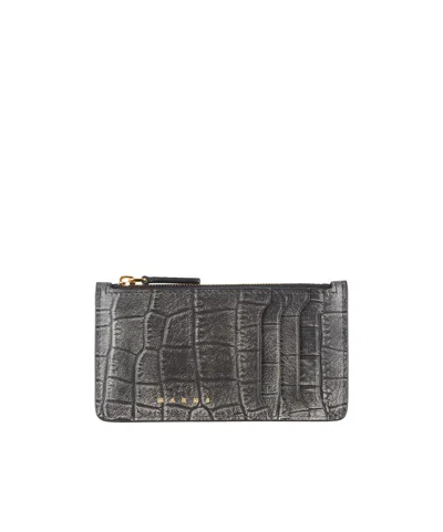 Marni Crocodile-print Cardholders In Black