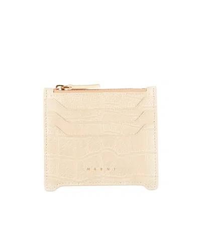 Marni Crocodile-print Cardholders In Nude