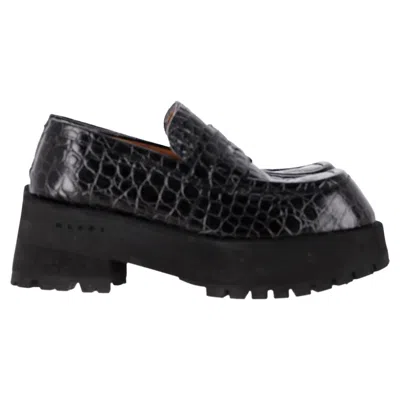 MARNI CROCODILLE-EFFECT CHUNKY LOAFERS IN BLACK LEATHER