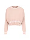 Marni Womens 00w35 Distressed Cropped Cotton-knit Jumper In Pink