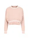 Marni Womens 00w35 Distressed Cropped Cotton-knit Jumper In Pink