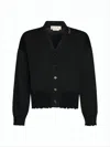 Marni Cropped Boxy Cardigan With Deep V-neckline And Ribbed Details In Black