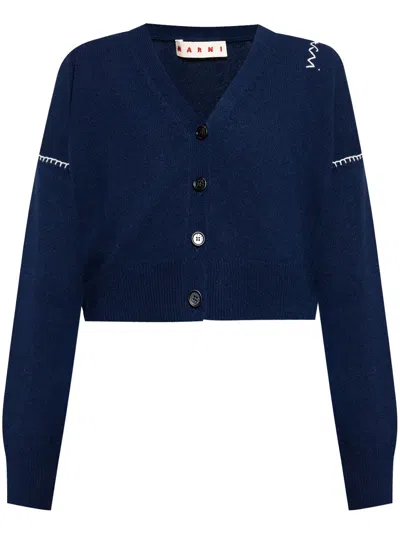 Marni Cropped Cardigan In Blue