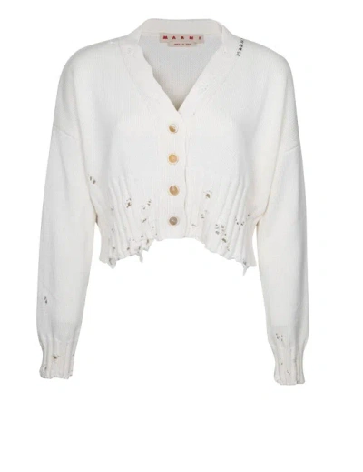 Marni Cropped Cardigan In White Cotton