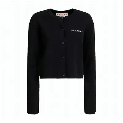 Marni Cropped Cardigan With Button-down Front And Ribbed Texture In White