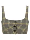 Marni Cropped Check Print Top With Button Closure In Gray