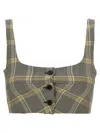 Marni Cropped Check Print Top With Button Closure In Neutral