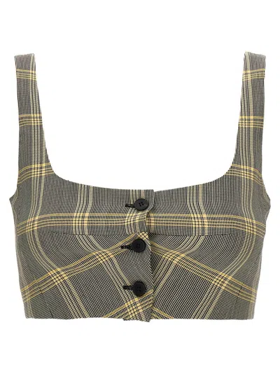 MARNI CROPPED CHECK PRINT TOP WITH BUTTON CLOSURE