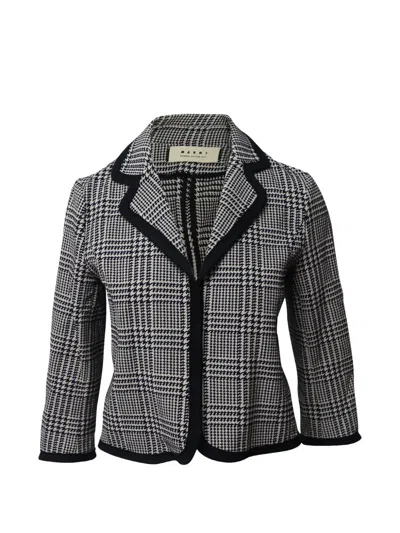 Pre-owned Marni Cropped Checked-pattern Jacket In Black