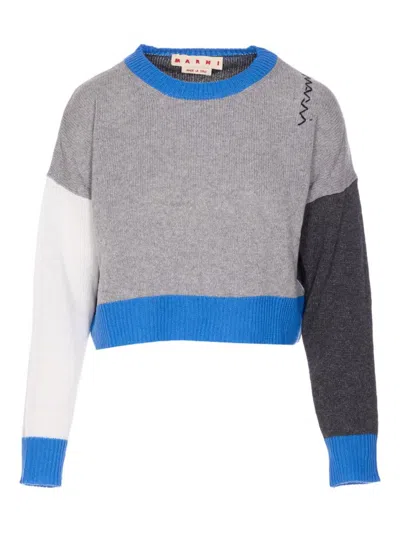 MARNI MARNI CROPPED COLOR-BLOCK SWEATER WITH ROUND NECKLINE