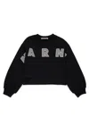 Marni Cropped Crew-neck Sweatshirt With Embroidered  Patch Logo In Black