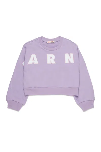 Marni Kids Purple Cotton Cropped Embroidered Logo Sweatshirt