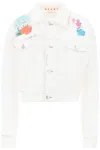 MARNI "CROPPED DENIM JACKET WITH FLOWER PATCHES AND EMBROIDERY"