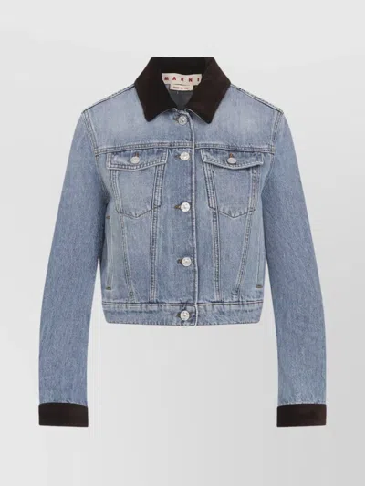 MARNI CROPPED DENIM TRUCKER JACKET POCKETS