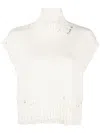 Marni Distressed Ribbed-knit Sleeveless Jumper In White