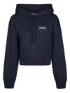 Marni Cropped Hoodie In Deep Navy With Distinctive Patch In Blue
