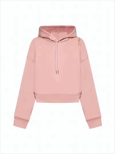 Marni Cropped Hoodie With Relaxed Fit And Zigzag Stitch Detail In White