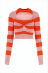 Marni Cropped Wool Sweater With Pink And Red Stripes In Multi