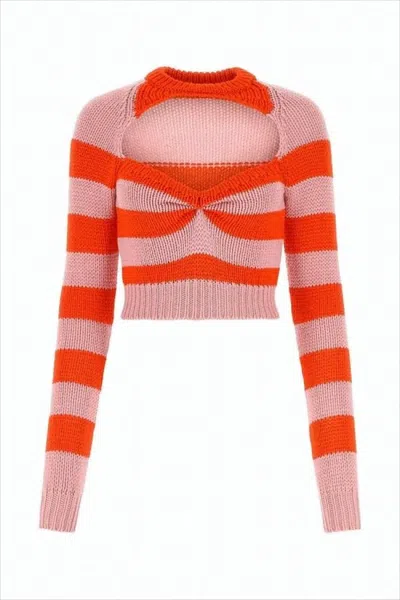 MARNI CROPPED KNIT SWEATER WITH TWISTED KNOT DETAIL