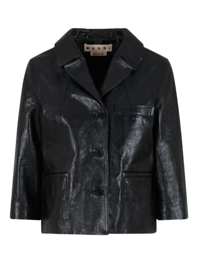 Marni Cropped Leather Button-up Jacket