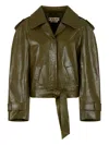 Marni Cropped Leather Jacket In Green
