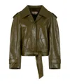 Marni Cropped Leather Jacket In Green